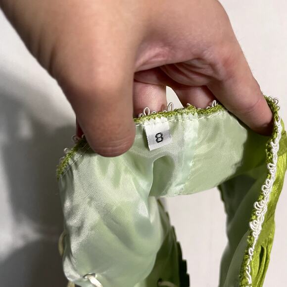 Green Silk Like Women's Corset Top with Lace-Up Back and Ruffle Detail - Size 8 - Picture 5 of 5